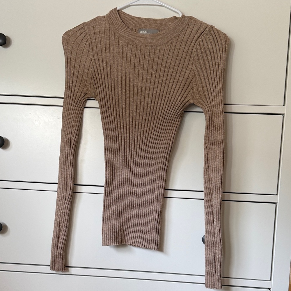 ASOS Ribbed Knit Top in Brown